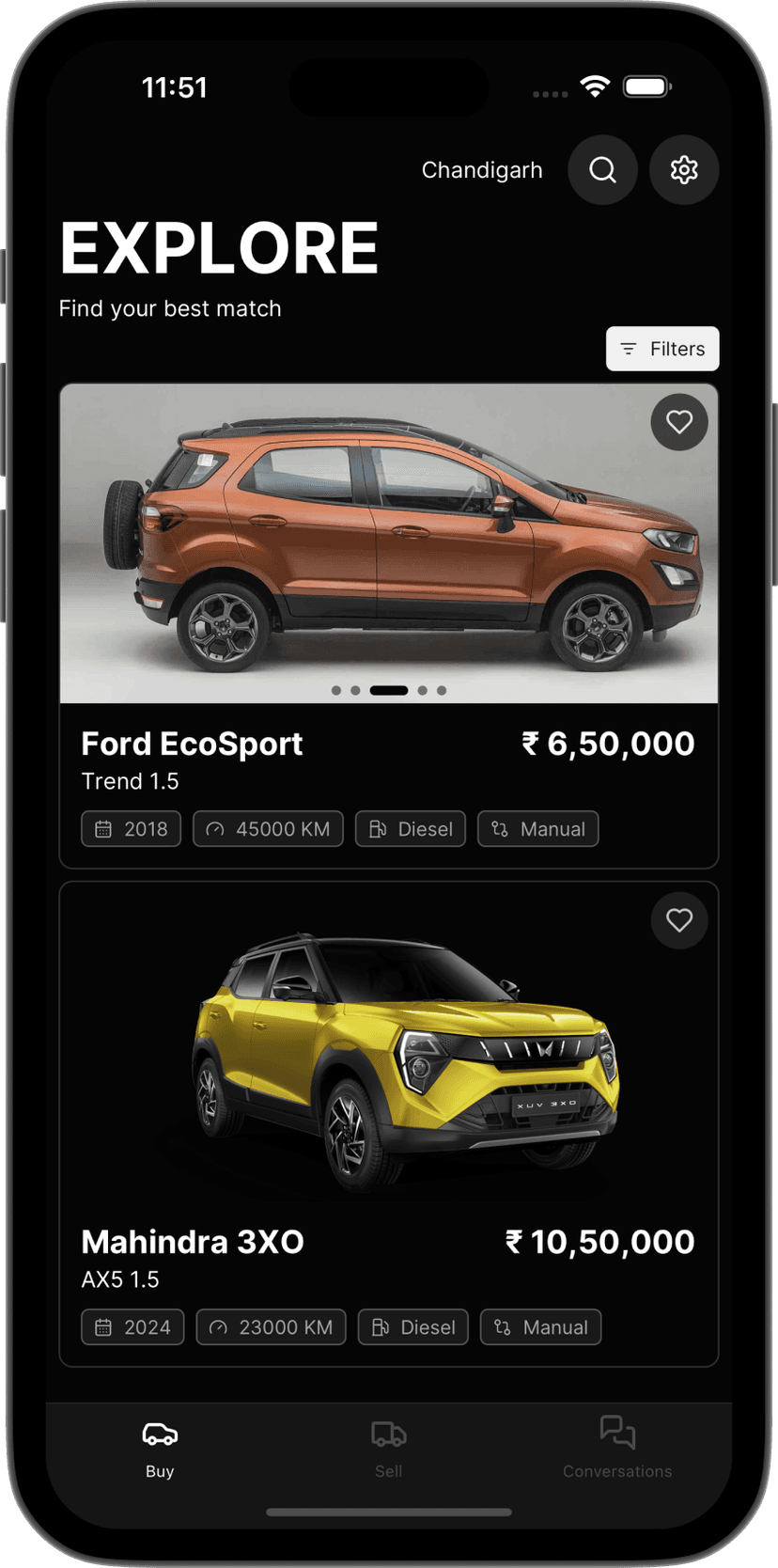 Altes app screenshot in dark mode